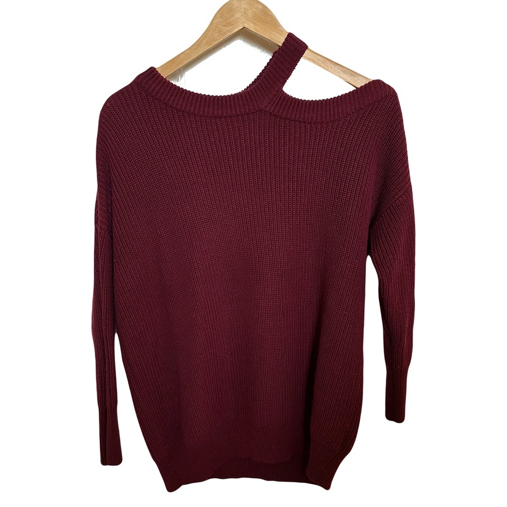 Lulu’s Burgundy Crewneck Cold Shoulder Sweater Size S
